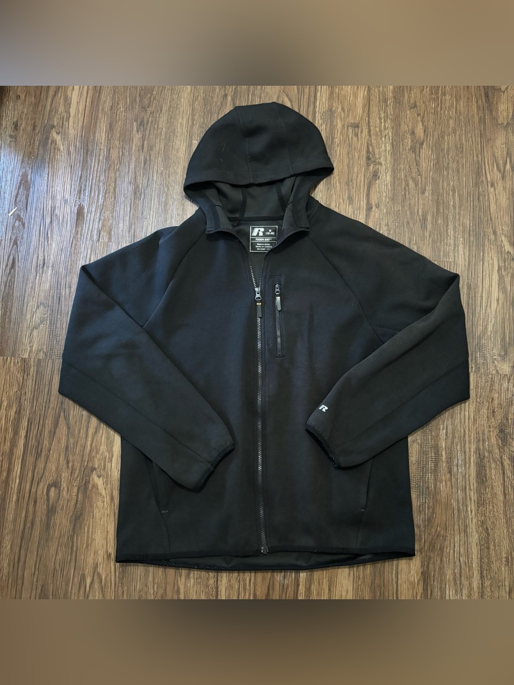 Russell Fleece Fusion Knit Black Full Zip Athletic Hoodie Jacket M